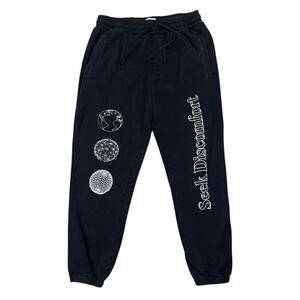 Seek Discomfort Sweatpants Mens Size Large Black Graphic Organic Cotton Logo